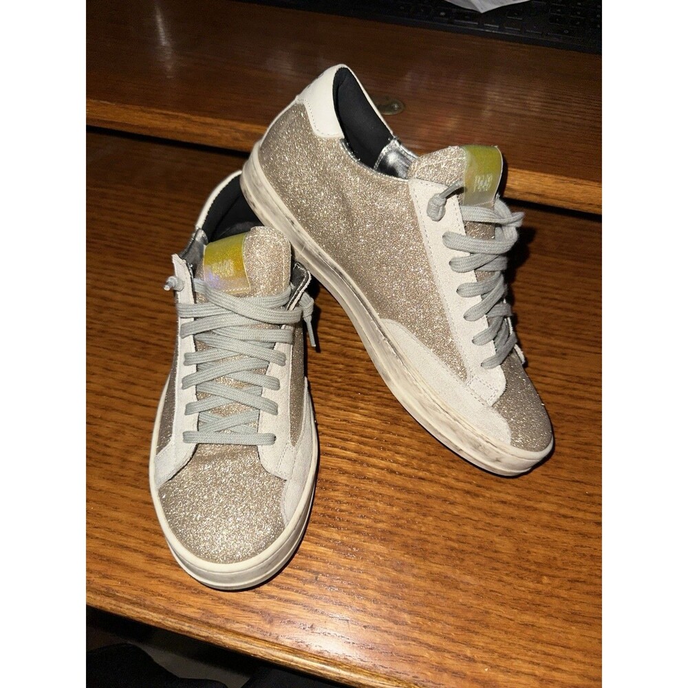 P448 John Sneakers Platinum Gltter Women's Size 7US/37 EUC W/ Box